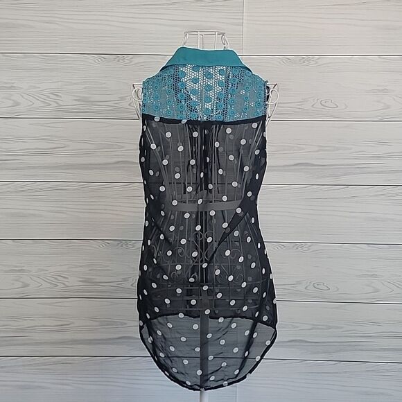 Candies Polka Dot Sleeveless Top - Black and Teal Womens Size XS - Picture 7 of 11